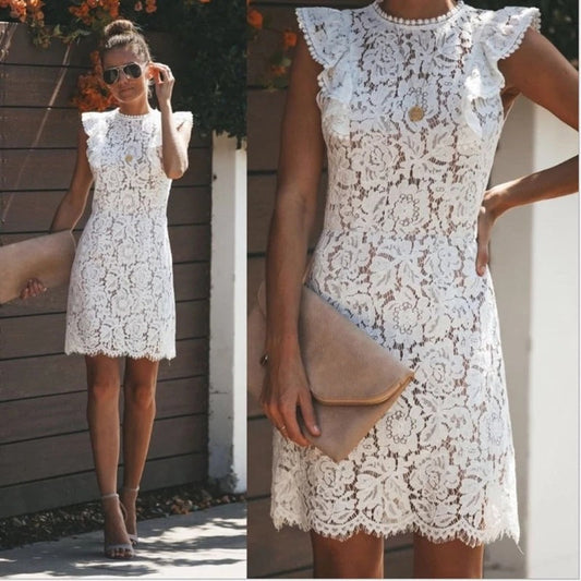Romantisches Damenkleid Spitze Rüschen Elegant - IdealeKleiden