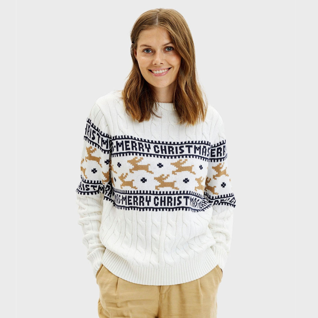 Weihnachtspullover Frauen Elegantes Design Weiß - IdealeKleiden