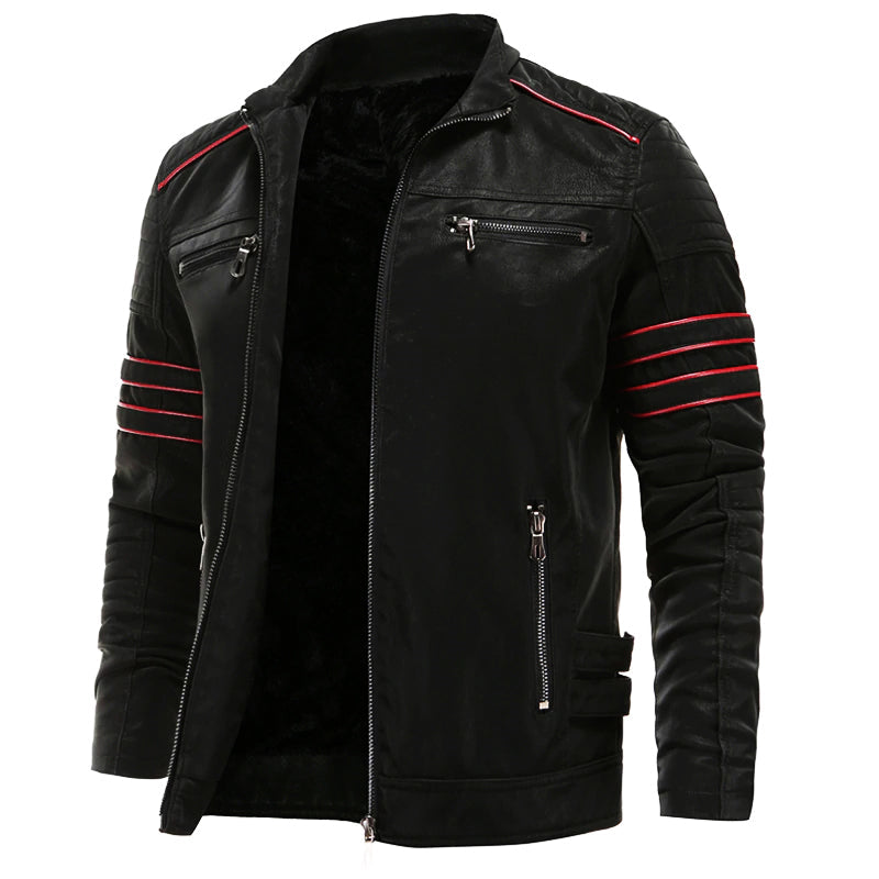 Herren Lederjacke Schwarz Biker Style