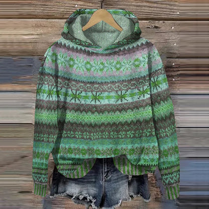 Damen Strickpulli Norwegermuster Kapuze