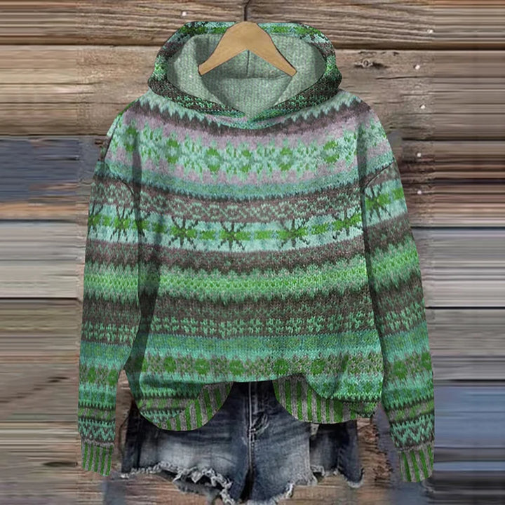 Damen Strickpulli Norwegermuster Kapuze