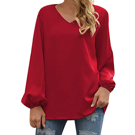 Damen Satin Bluse Elegant V-Ausschnitt - IdealeKleiden