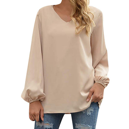 Damen Satin Bluse Elegant V-Ausschnitt