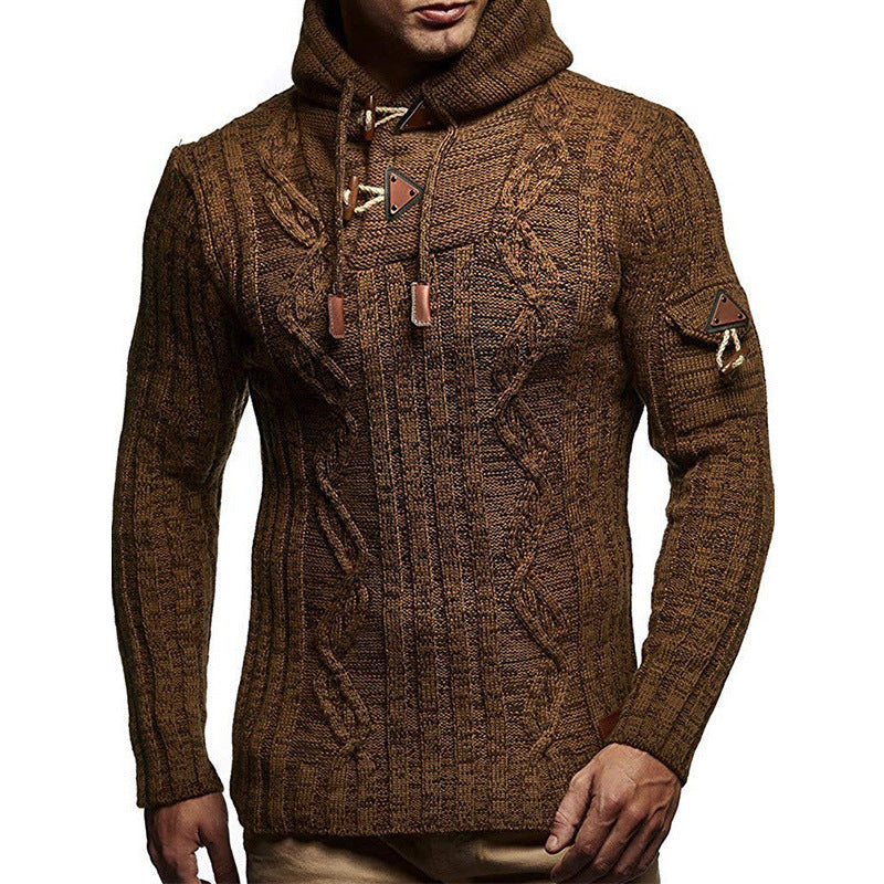 Herren Pullover Grobstrick Kapuze Modern Schnüren - IdealeKleiden
