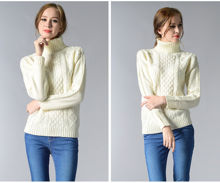 Damen Rollkragenpullover Langärmlig Kabelmuster - IdealeKleiden