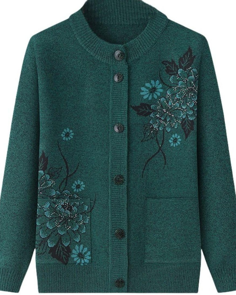 Blumenmuster Strickjacke Damen