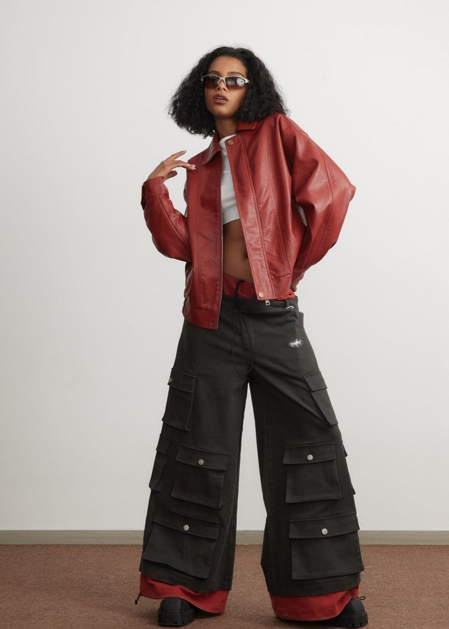 Rote Lederjacke Unisex Stil - IdealeKleiden