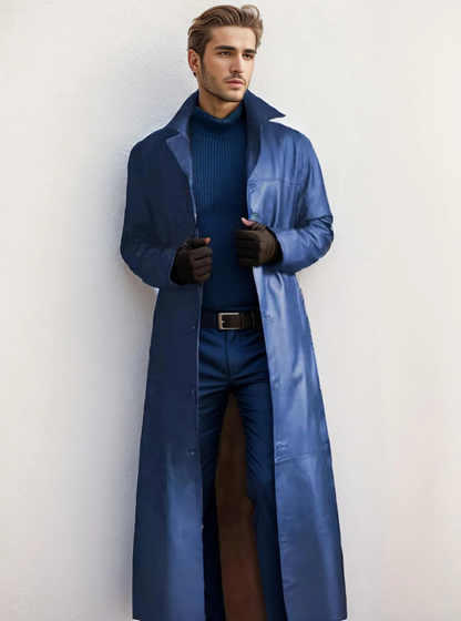 Eleganter Herren Ledermantel Lang