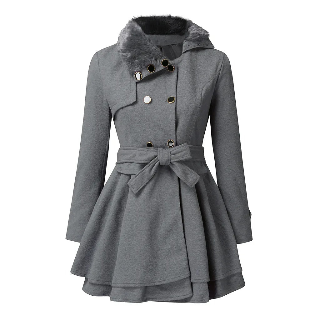 Stylischer Damen-Trenchcoat mit weichem Kunstpelz