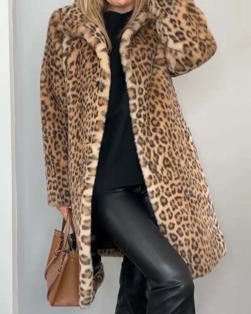 Leopard Jacke Damen Lange Weich