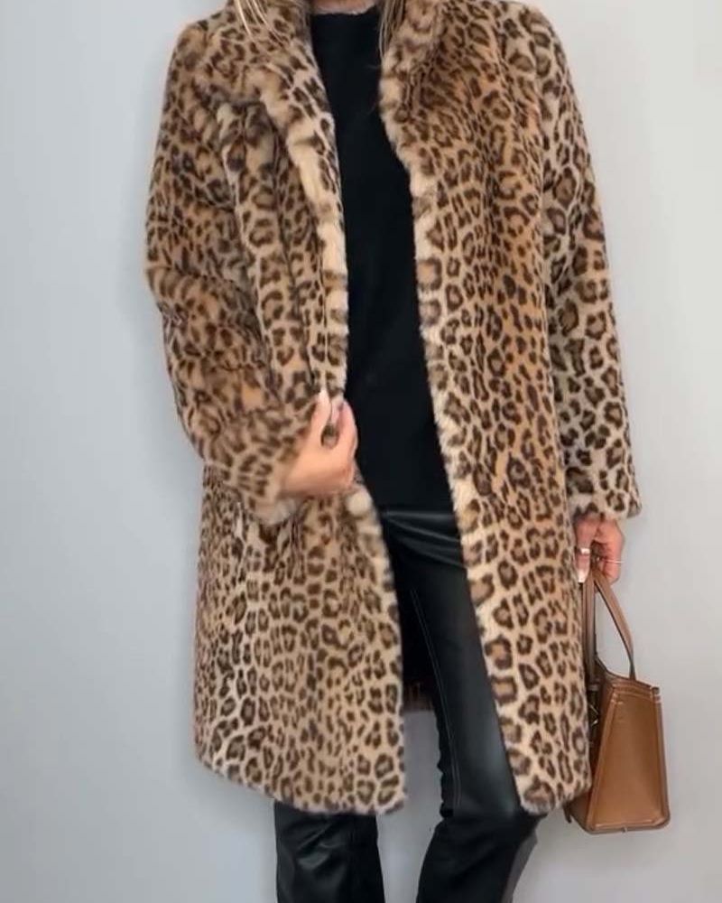 Leopard Jacke Damen Lange Weich - IdealeKleiden