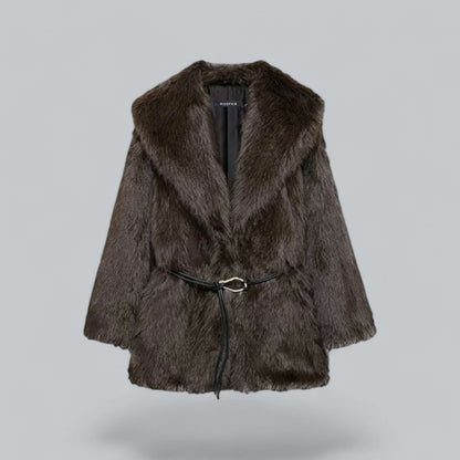 Elegante Damenkleidung | Kunstfell Gürtel Lang Mantel