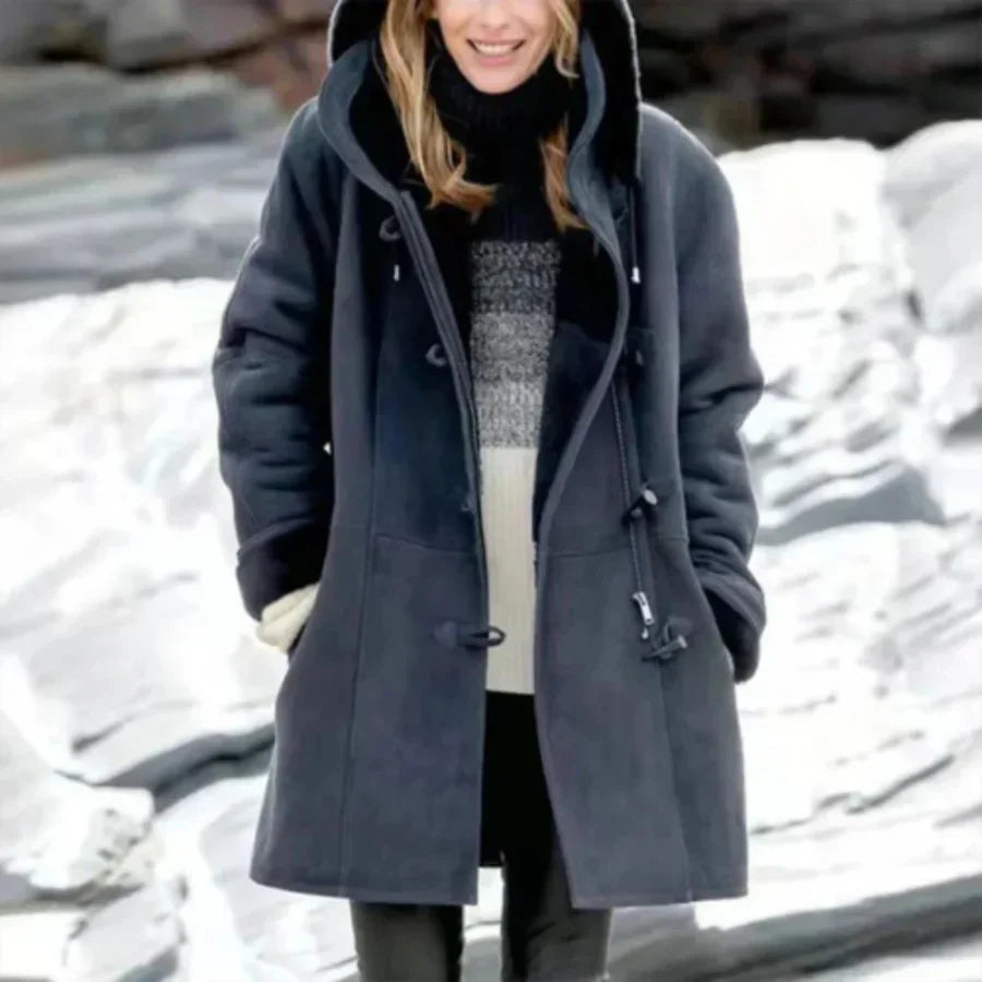 Mantel Damen Winterlich - Fleece Mantel mit Kapuze