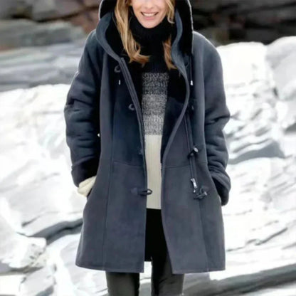 Mantel Damen Winterlich - Fleece Mantel mit Kapuze