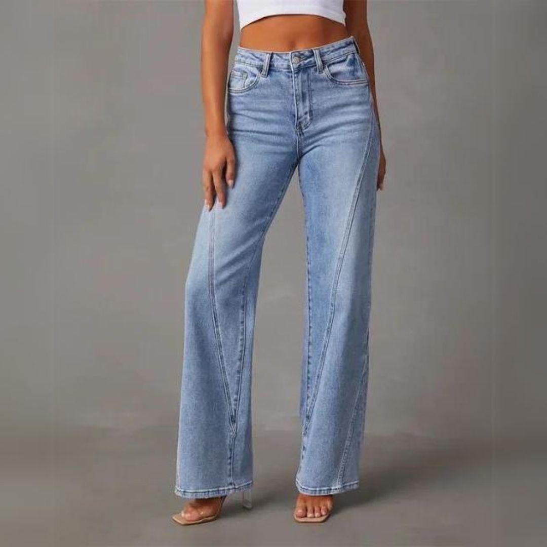 Damenschuhe passen nicht, es geht um Jeans: Damen High-Waist Jeans Weite Bein