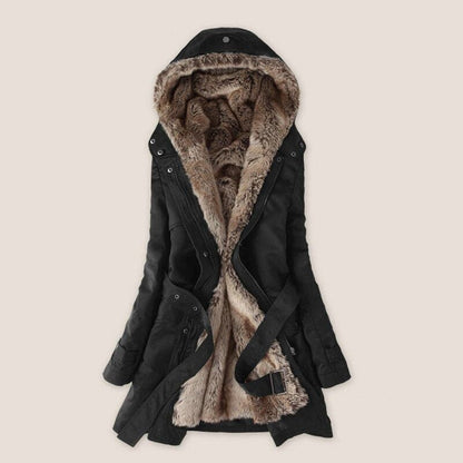 Kunstfell Parka Damen - Warme Kapuzenjacke Mittellang