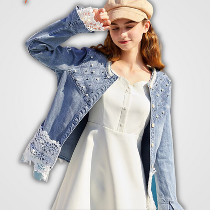 Modische Jeansjacke Mit Kanten Detail