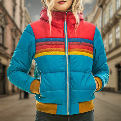 Stylische Pufferjacke Reißverschluss Streifen Design