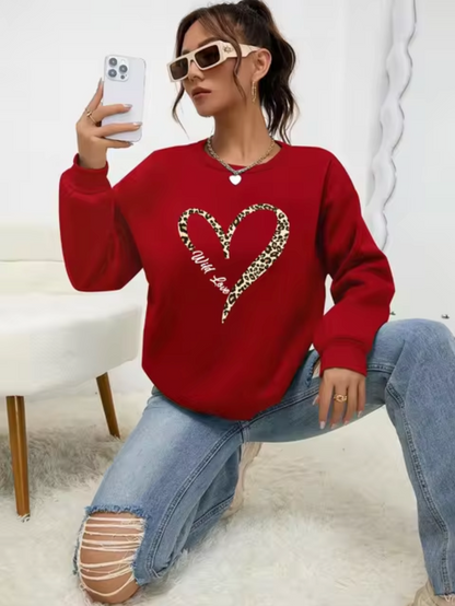 Stylish Pulli Leopard Herz Muster