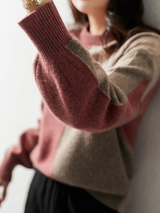 Modischer Strickpullover Kontrastfarben Trendy - IdealeKleiden