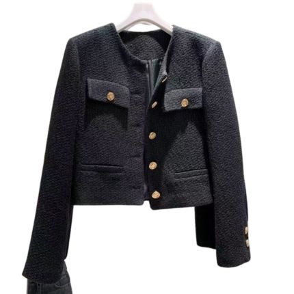 Damen Tweed Jacke Rundhals Chic