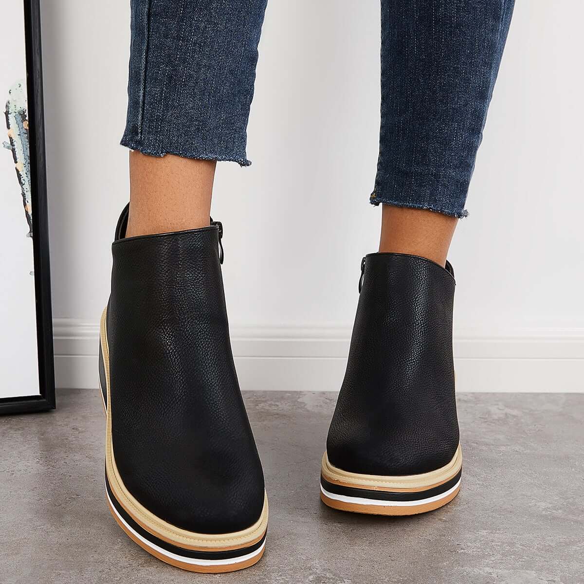 Damen Stiefel Plateau Boots mit Reißverschluss