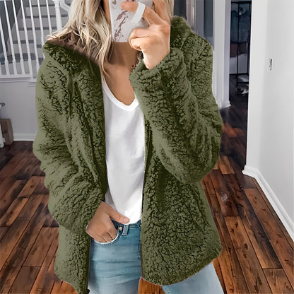 Damen Wolljacke Kapuze Warm