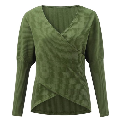 Damenschal Wickelpullover Langärmlig Gerippt - IdealeKleiden