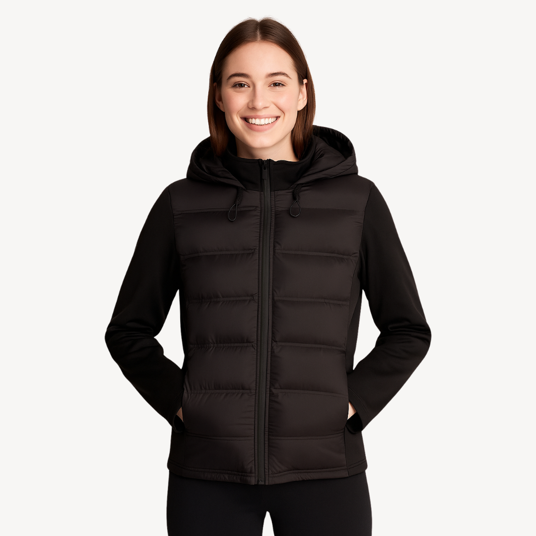 Stylische Damenjacke Schwarz Kapuze Warm