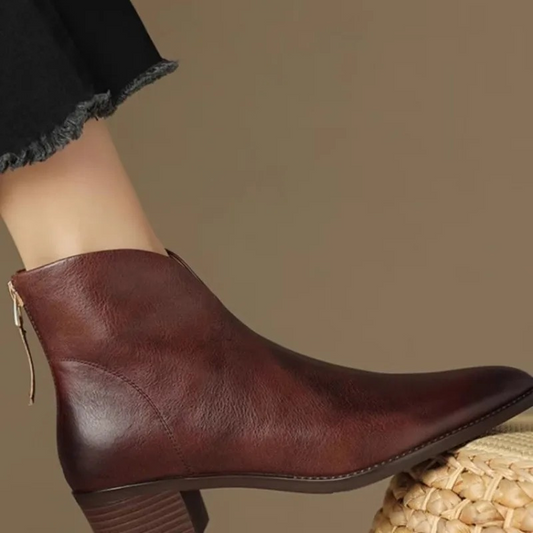 Elegante Leder-Stiefeletten Damen Spitze Blockabsatz - IdealeKleiden