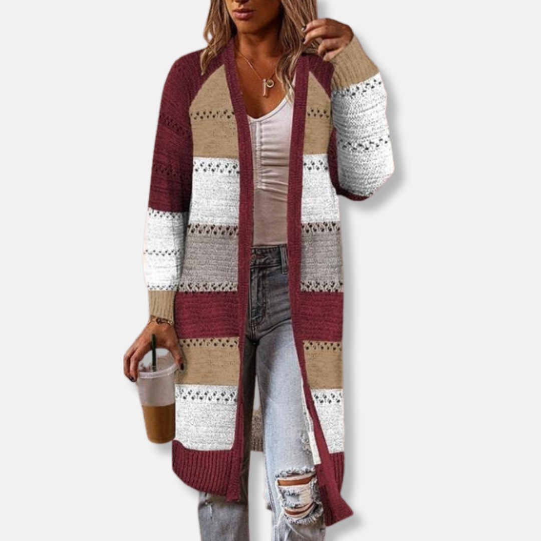 Bequeme Wollstrickjacke Relaxed Fit Streifenmuster
