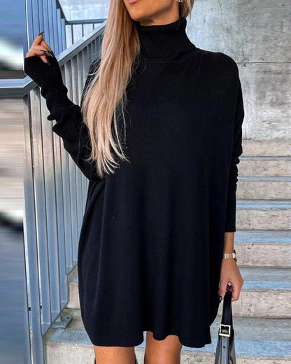 Elegantes Midi Kleid Schwarz Kaschmir Winter