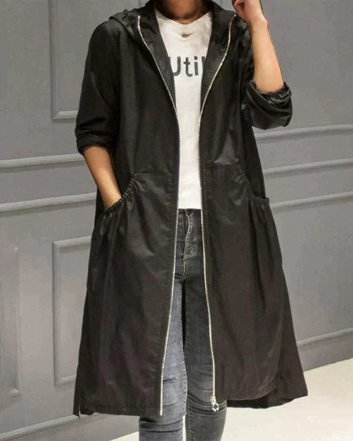 Wasserdichte Damenregenjacke Kapuze Lang