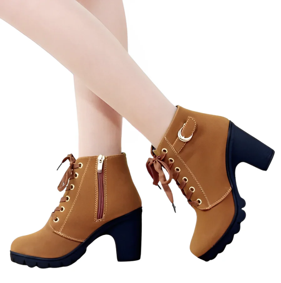 Damen Stiefeletten Hoch Absatz Chunky Sohle - IdealeKleiden