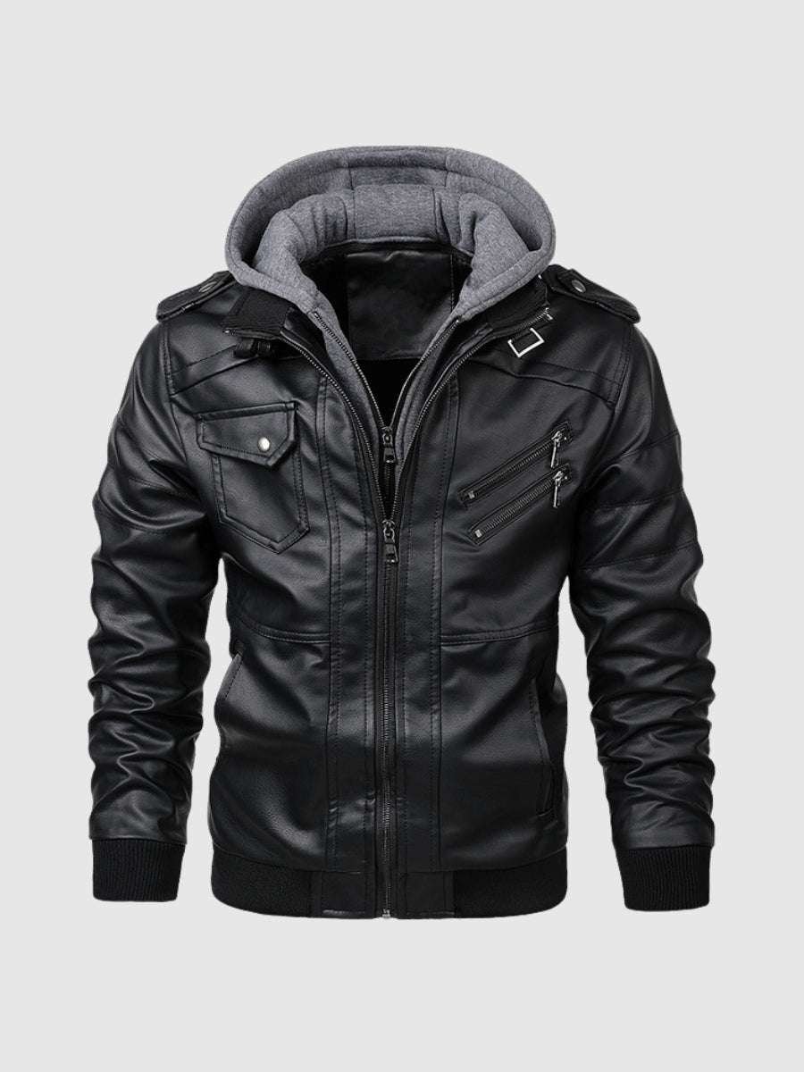 Herren Lederjacke Modern Schwarz Stylisch