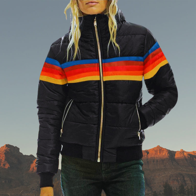 Wasserdichte Damenjacke Streifen Puffer Winter