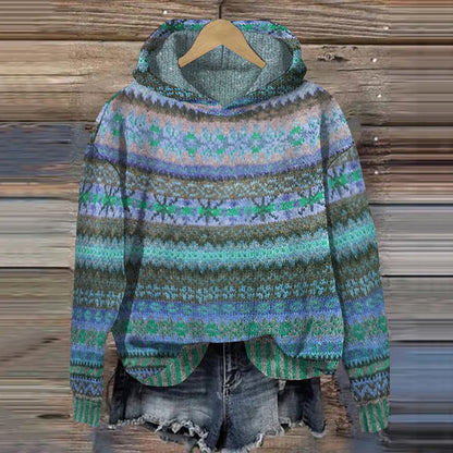 Damen Strickpulli Norwegermuster Kapuze - IdealeKleiden