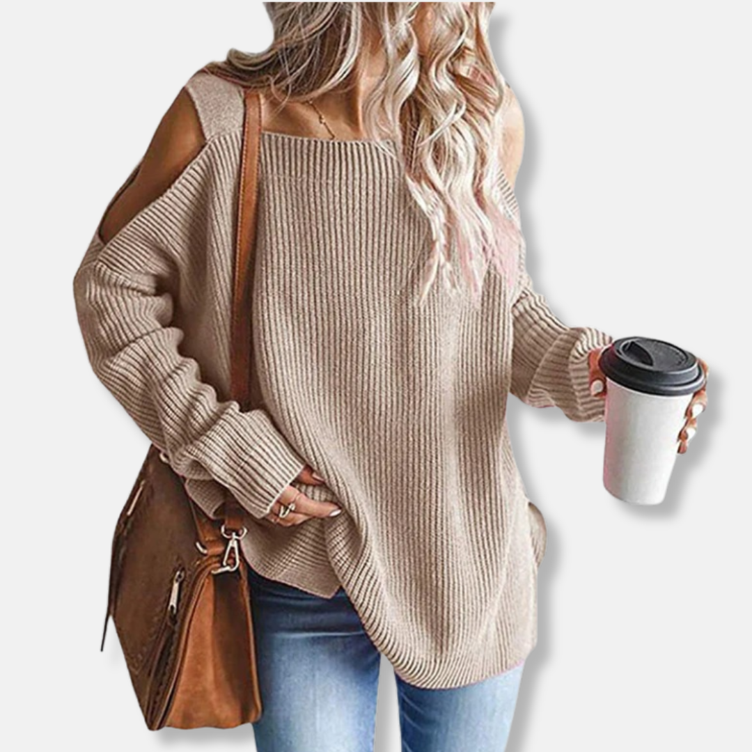 Kuscheliges Sweatshirt Offene Schulter Lockere Fit - IdealeKleiden