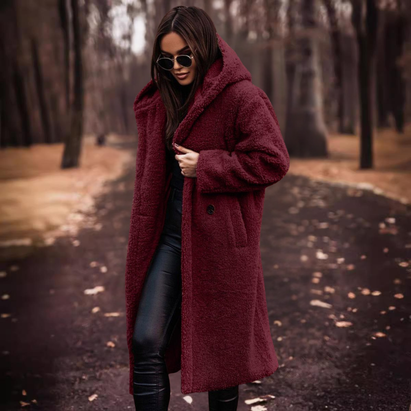 Damen Wintermantel Lang Teddyjacke Kapuze