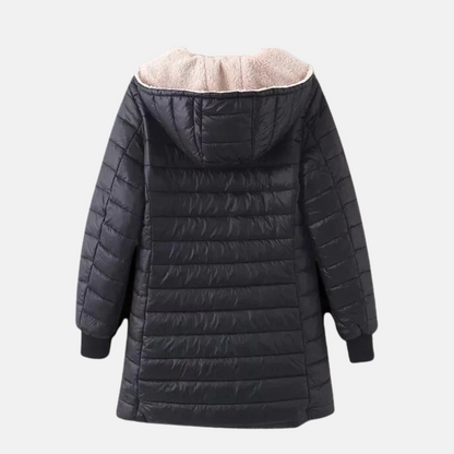 Warme Steppjacke Mittellang Kapuze Fleece - IdealeKleiden