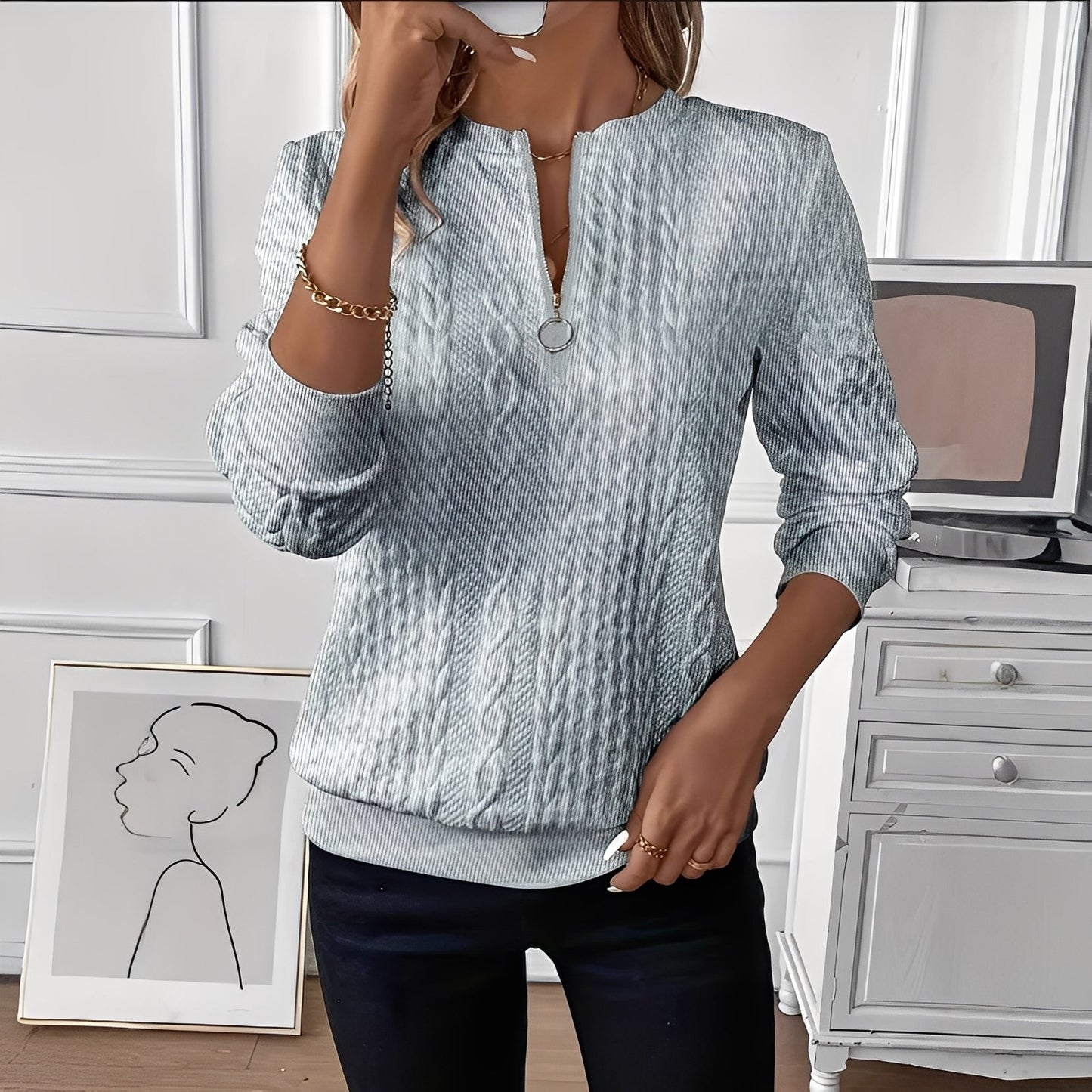 Modisches Damen-Stricktop mit Reißverschluss Trendig