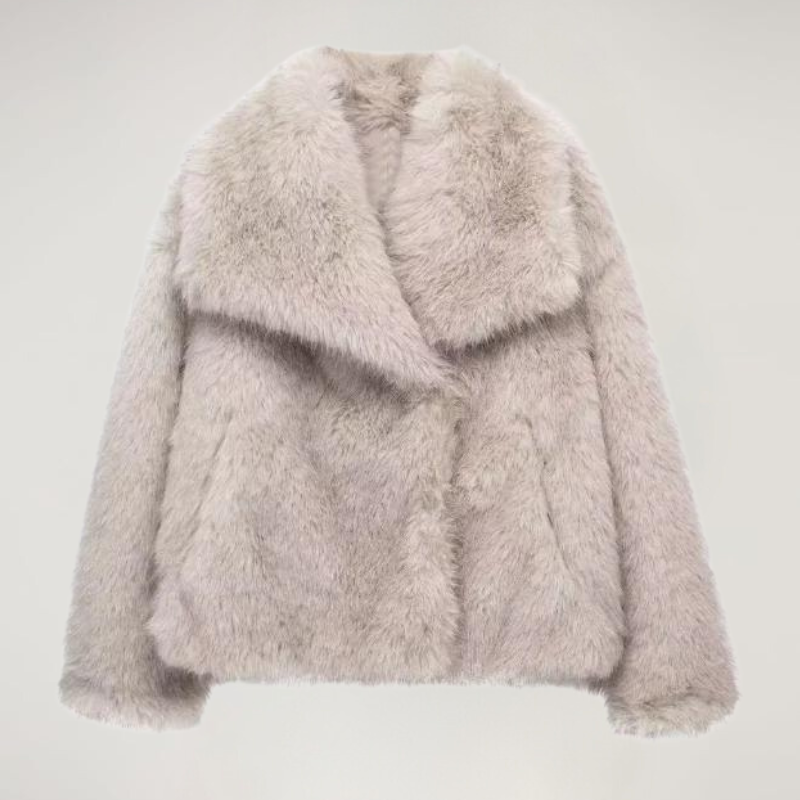 Luxus Mantel Kunstfell Oversized Kragen