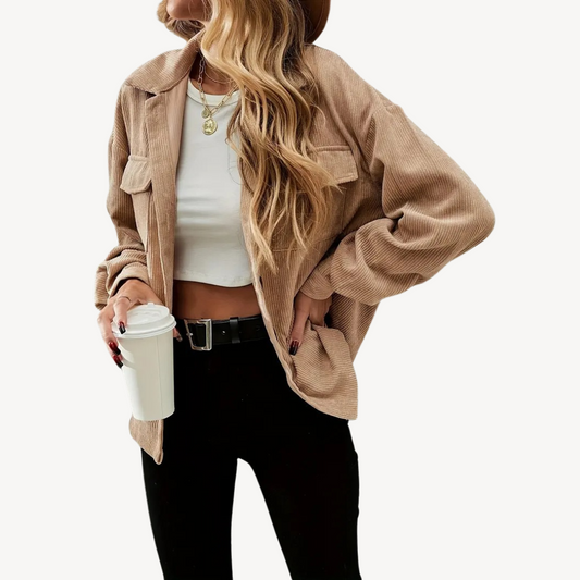 Stylische Damenjacke Cord mit Knöpfen - IdealeKleiden
