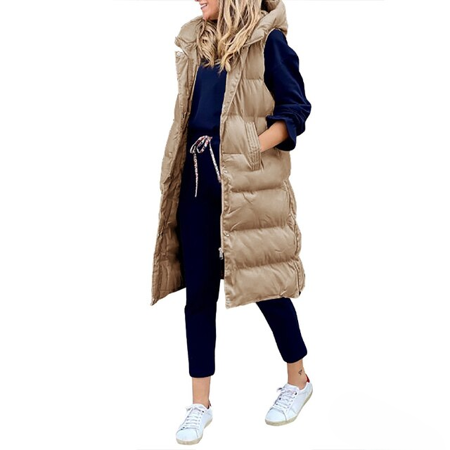 Damen Wintermantel Lang Ärmellos Stylish