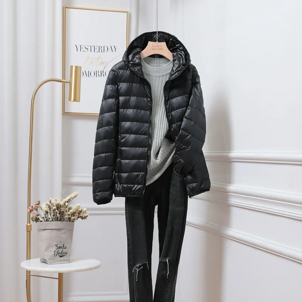 Leichte Pufferjacke Damen Kapuze Reißverschluss Sportjacke