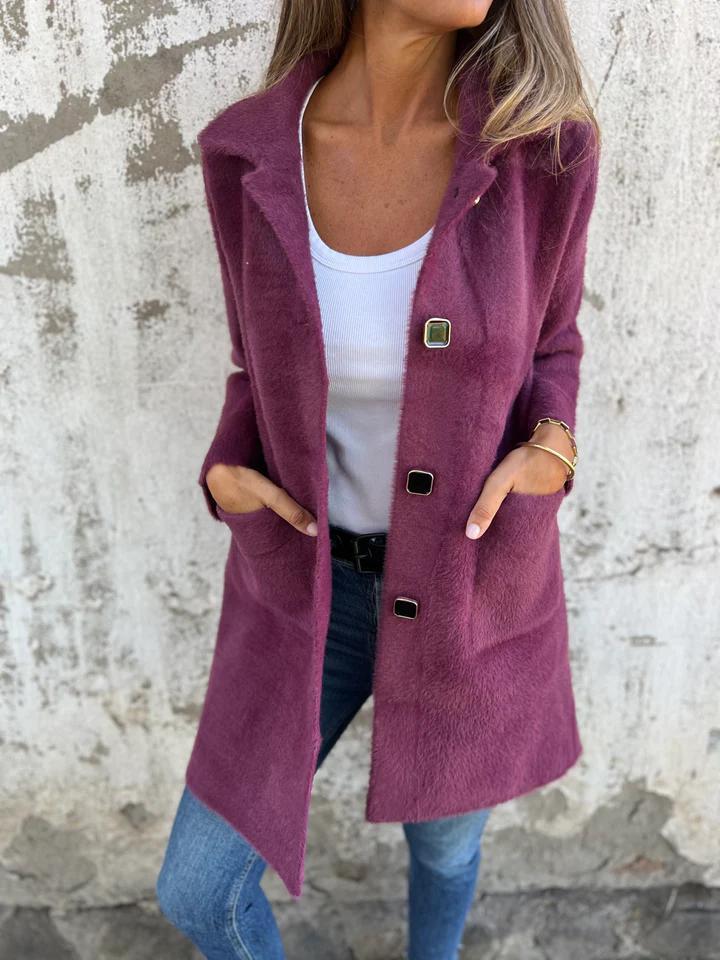 Lange Damenjacke Modern Knöpfe