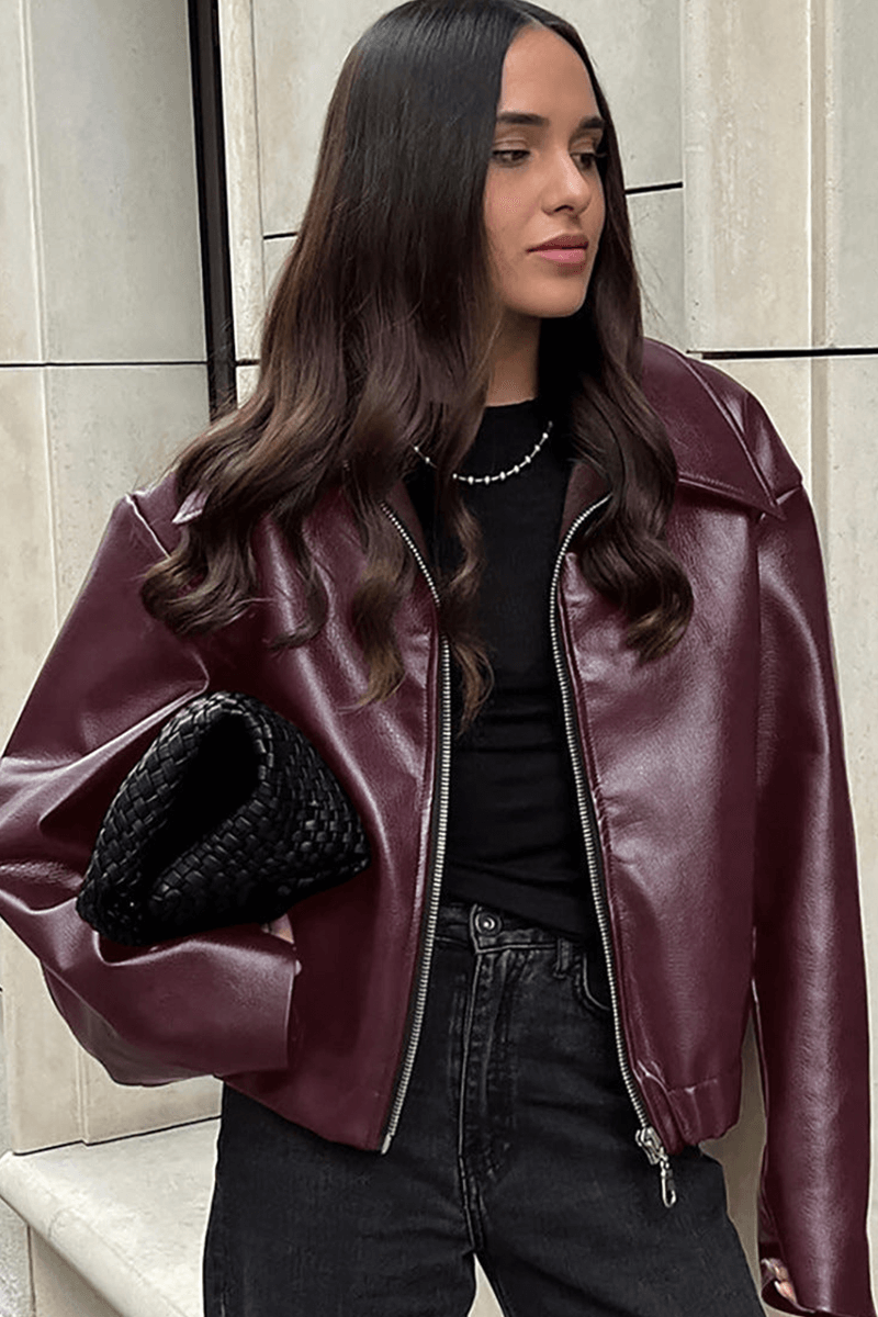 Stylische Lederjacke Kurz Modisch - IdealeKleiden