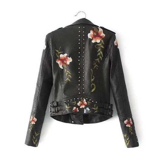 Damen Lederjacke Blumenmuster Elegant - IdealeKleiden