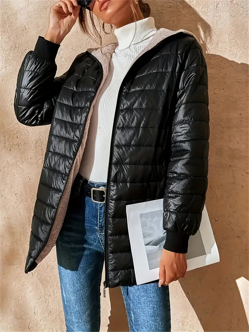 Mittellange Steppjacke Damen Kapuze