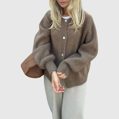 Damen Cashmere Cardigan Rundhals Knopfverschluss